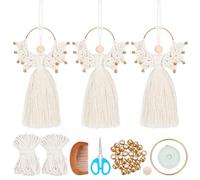 ORIGACH Set di 3 angeli macramè per principianti, set di bottoni macramè, per fai da te e annodare, con istruzioni (lingua italiana non garantita), per decorazione da parete macramè