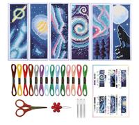 ORIGACH Set di 6 segnalibri a punto croce con cielo stellato, per principianti e amanti dei libri, fatti a mano, per fai da te, con istruzioni (lingua italiana non garantita)