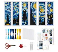 ORIGACH Set di 6 segnalibri a punto croce con gatto nero e notte stellata, per principianti, con supporto in feltro, istruzioni per fai da te, per adulti, amanti dei libri