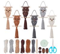 ORIGACH Set di arazzi da parete per principianti, macramè, con gufi macramè, con istruzioni (lingua italiana non garantita), set di bottoni macramè, per fai da te e annodare, per decorazione da parete