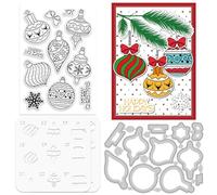 ORIGACH Stencil a strati con palline di Natale per la creazione di biglietti, parole natalizie e fiocchi di neve, in silicone trasparente e fustelle in metallo, set per fai da te, album fotografici