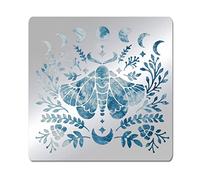 ORIGACH Stencil in metallo da 15,6 cm, con fasi lunari e falene, in acciaio inox, riutilizzabili, per pittura, per scrapbooking, scultura del legno, pirografia, incisione