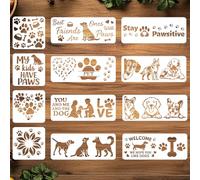 ORIGACH Stencil per cani di grandi dimensioni per lavori di bricolage, 12 stencil riutilizzabili con motivo a zampe di cane a tema "amore per animali domestici" per dipingere legno, pareti, tela e
