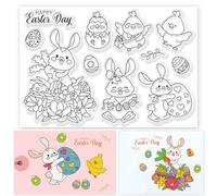 ORIGACH Timbri trasparenti con coniglietto pasquale pulcini e uova per la creazione di biglietti Buon giorno di Pasqua timbri in silicone trasparente per fai da te Pasqua scrapbooking diario album