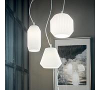 Lampadario Shabby Chic-Provenzale Origami Vetro Bianco 3 Luci E27