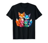 Origami Fox Famiglia Rosso Blu Volpi Bosco Maglietta