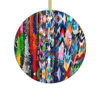 Origami Multicolor Papercraft Gru Ornamenti rotondi in ceramica di Natale stampati ornamenti in ceramica adatti per feste di vacanza e decorazioni per caminetti