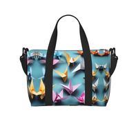 Origami Paper Cranes Borse da viaggio, Weekender Carry On per donne, borsa sportiva da palestra, borsone da allenamento, durante la notte, Nero , Taglia unica