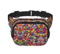 Origami Paper Cranes Print Unisex Square Double Layer Marsupio Crossbody Fanny Pack Travel Workout Accessory, Nero, Taglia Unica, Nero, One Size