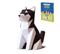 ORIGAMIPLANET Kit fai da te 3D di origami a forma di cucciolo, scultura di carta origam divertente husky per bambini e adulti, regalo ideale per gli amanti dei cani e decorazione unica per la casa