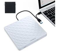 ORIGBELIE Lettore CD Esterno per PC Portatile, Slim 13mm CD DVD +/-RW Drive | Plug & Play, USB 3.0 Type-C Masterizzatore DVD Esterno per Desktop Windows 11/10/8/7 Linux Mac OS, Bianco