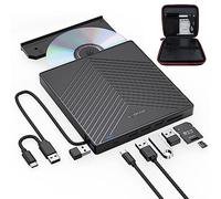 ORIGBELIE Unità CD DVD Esterna, Masterizzatore CD Ultra Sottile USB 3.0 con 4 Porte USB e 2 Slot per Schede TF/SD, Unità Disco Ottica per Laptop Mac PC