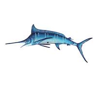 ORIGEN Decorazione da parete in metallo e vetro: grande pesce spada blu oltremare, lunghezza 82 cm