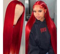 ORIGEN Parrucche frontali in pizzo rosso con capelli per donne nere capelli umani Pre pizzicati diritto colorato 13x4 pizzo frontale senza colla parrucca 24 pollici densità 180%