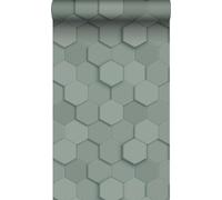 Origin carta da parati stampa esagonale 3d verde grigiastro 53 cm x 10.05 m