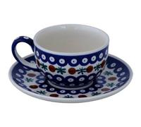 Original Bunzlauer Keramik, Tazzina e piattino, in ceramica, 0,21 litri, con motivo decorativo 41