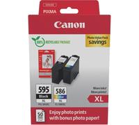 ORIGINALE Canon Value Pack nero / differenti colori / Bianco PG-595XL+CL-586XL + Fotopapier 50 Blatt 10x 15 cm 600 pagine
