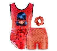 Original Corner Miraculous Ufficiale - Set Ginnastica Ladybug Bambina (130 cm) - Body & Shorts Brillanti + Scrunchie - Per Bambine 7-8 Anni - Ginnastica, Danza, Ritmica & Circo