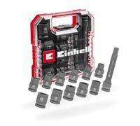 Set di bussole originali Einhell da 12 pezzi (acciaio CrMo, misure da 10-21 mm, prolunga da 125 mm, custodia a L con inserto in EVA, compatibile con cricchetti e avvitatori a impulsi da 1/2")