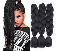 Original Jumbo Braids Hair Extension 3pcs Pure Black Color 24inch 100g/pc For Twist Box Braiding Hair (1B Black)