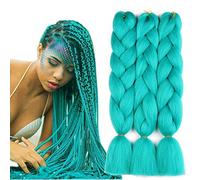 Original Jumbo Braids Hair Extension 3pcs Pure Solid Cyan Blue Color 24inch 100g/pc For Twist Box Braiding Hair (Cyan Blue)