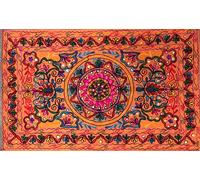 Original Kikan Arazzo indiano da appendere alla parete, rettangolare, floreale, Suzani, in cotone, ricamato, etnico, boho (arancione)