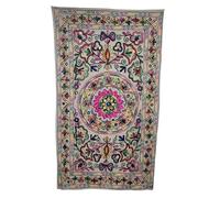 Original Kikan Arazzo rettangolare floreale Suzani Art con paillettes indiano da appendere alla parete arazzo in cotone ricamato runner etnico boho (grigio)