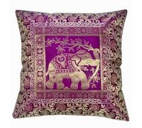 Original Kikan Federa per cuscino in seta con elefante indiano in broccato di Sari Boho decorazione per la casa,federe per cuscino 40.6x40.6 cm, chiusura a zip banarsi,patchwork,(rosa MAGENTA)