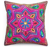 Original Kikan Federa per cuscino in stile bohémien con stella indiana Suzani, 40 x 40 cm, ricamo multicolore Suzani, 40,6 x 40,6 cm, etnico vegano, ecologico (MAROON)