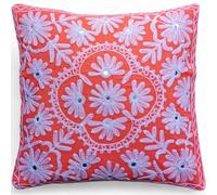 Original Kikan Federa per cuscino ricamata a mano, turchese con ricamo lavanda bianca, cotone, 40 x 40 cm, design bohémien Suzani, federa quadrata per cuscino