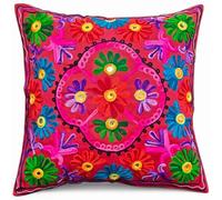 Original Kikan Suzani - Copricuscino etnico indiano con ricamo, multicolore, 40 x 40 cm, colore: Rosso