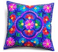 Original Kikan Suzani, federa per cuscino multicolore con ricamo floreale, 40 x 40 cm, etnico indiano, Takiya, con cerniera posteriore (blu reale)