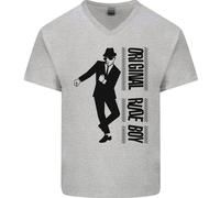 Original Rude Boy 2Tone 2 Tono SKA Maglietta Uomo V-Neck In Cotone