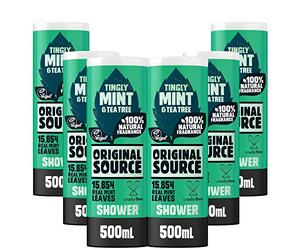Original Source Gel doccia alla menta e albero del tè, 100% fragranza naturale, gel doccia vegano, senza parabeni, confezione multipla da 6 x 500 ml