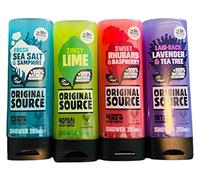 Original Source SET GEL DOCCIA ORIGINALE 4X250ML NUOVA FRAGRANZA SALE MARINO FRESCO E ZAFFIRO, LIME ZINGO, RABARBARO DOLCE E LAMPONE, LAVANDA RILASSANTE E ALBERO DEL TÈ DETERGENTE CORPO, PACCHETTO