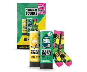 Original Source Set regalo Oddballs, gel doccia alla menta e all'albero del tè, gel doccia al limone e albero del tè, calzini Oddball, regali per uomini, fragranza naturale al 100%, vegano, cruelty