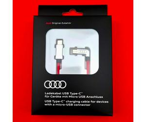 Originale Audi Cavo di Carica per Usb-C Per Micro-Usb Rosso 60cm A3 A4 A5 A6 -