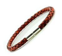 Originale Braccialetto pelle Con Argento Sterling Gancio Twist Intrecciato Rosso
