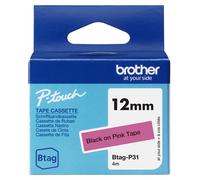 Brother Btag-P31 | Nastro originale per etichettatrici PTN10 PTN20, PTN25BT | Nero su Rosa | Ampiezza 12 mm | Lunghezza 4 m