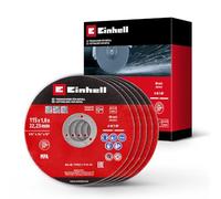Originale Einhell Set di 5 pezzi di dischi da taglio sottili per metallo, Ø 115 mm (spessore 1 mm, certificato MPA, lunga durata, tagli precisi e a bassa sbavatura, per smerigliatrici angolari)