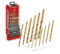 Originale Einhell set di punte per metallo in titanio HSS-G da 13 pezzi (acciaio HSS 4341 completamente rettificato, rivestito in titanio, punta spaccata a 135°, spirale fresata tipo N, codolo tondo)