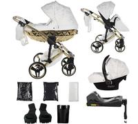 Originale Junama Diamond Heart - sistemi modulari passeggino combinato 2in1 3in1 4in1 Exclusive Prams (01 - bianco e oro, 4in1 con base ISOFIX)