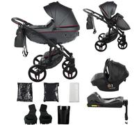 Originale Junama Diamond S Class - sistemi modulari passeggino combinato 2in1 3in1 4in1 Exclusive Prams (06 - grigio e rosso, 4in1 con base ISOFIX)
