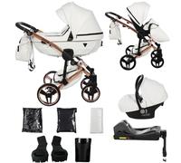Originale Junama Diamond S Class - sistemi modulari passeggino combinato 2in1 3in1 4in1 Exclusive Prams (01 - bianco e rame, 4in1 con base ISOFIX)