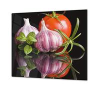 ORIGINALE tagliere in VETRO temperato - Copri-piano cottura a induzione -Tagliere pezzo UNICO (60x52 cm) o DUE pezzi (30x52 cm ognuno); D07 Frutta e Verdura: Aglio