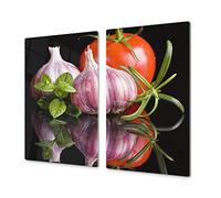 ORIGINALE tagliere in VETRO temperato - Copri-piano cottura a induzione -Tagliere pezzo UNICO (60x52 cm) o DUE pezzi (30x52 cm ognuno); D07 Frutta e Verdura: Aglio