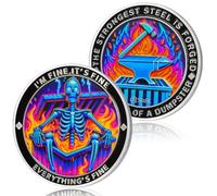 Originale viola Fiamma Scheletro Dumpster Fire Coin I AM FINE Accessori da Scrivania con Vigili del Fuoco Challenge Moneta Nuovità Moneta tascabile Regali ispiratori per uomini e donne
