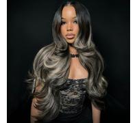 Orijodie Parrucca per capelli umani con pizzo frontale in pizzo da 13 x 6 ombre nero a balayage, densità 210%, ondulata dal nero al biondo cenere parrucca in pizzo Hd personalizzata pre-pizzicata per