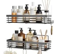 Orimade Adesiva Mensola per Doccia Stoccaggio con 5 Ganci per Appendere Rasoi e Spugne Mensola per Il Bagno, Organizer per la Cucina, Senza Forature Acciaio Inossidabile - 2 Pezzi (Nero)