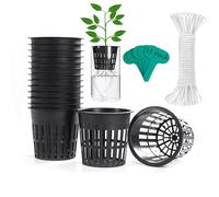 ORIMERC Confezione da 15 vasi a rete da 10,2 cm con stoppino idroponico autoirrigante da 4,6 m per acquaponici orchidea kratky orto giardinaggio crescente cesti a rete scanalati in rete bordo largo